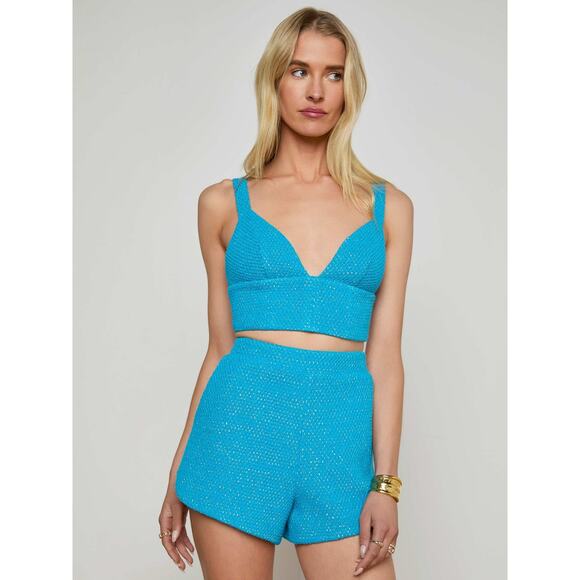 L'Agence Castalia Knit Lurex Bra Top in Teal S - Picture 1 of 6